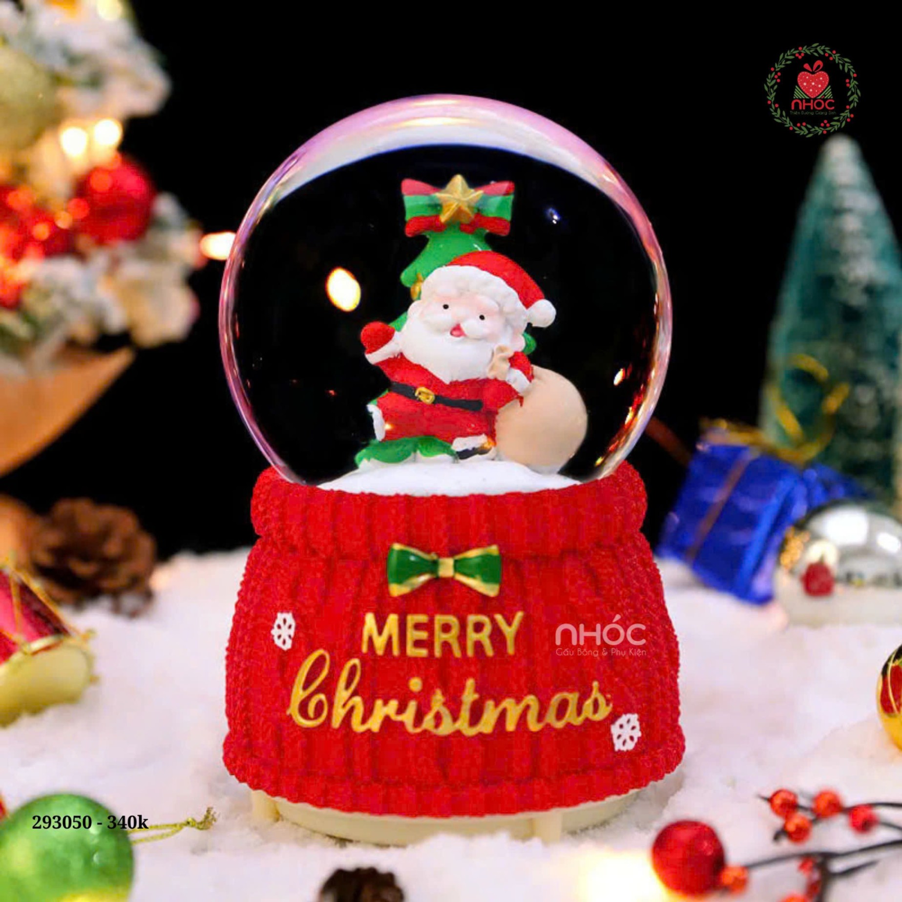 Cầu tuyết Noel nhạc đèn - Ông già cầm túi quà - 18340