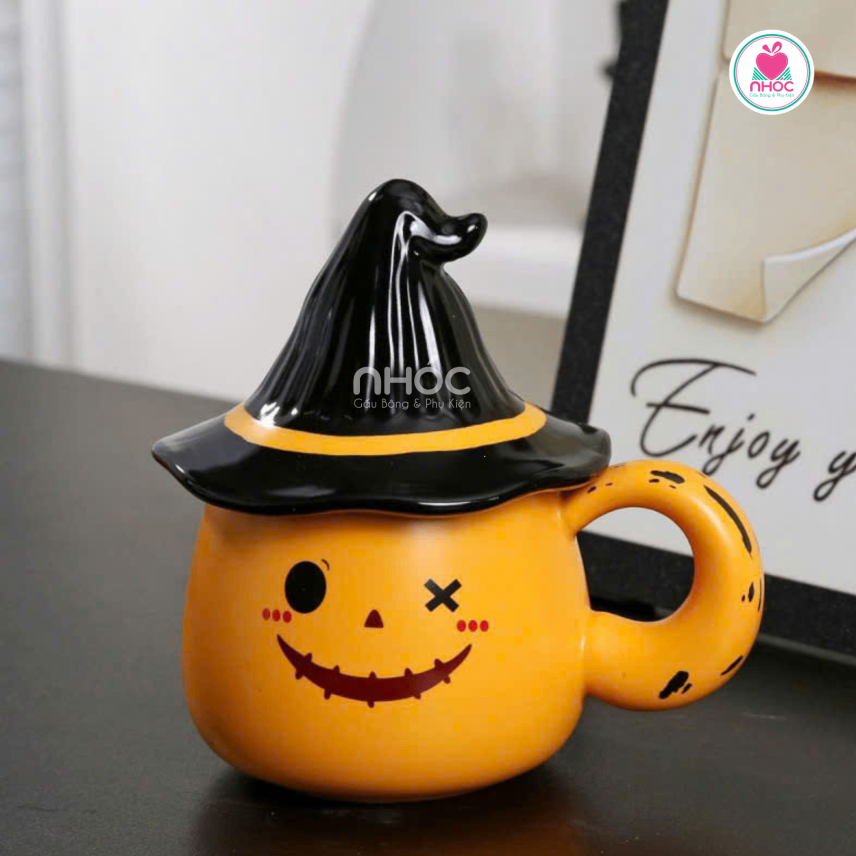 Ly sứ Halloween nắp mũ phù thuỷ - Bí Ngô - 16025
