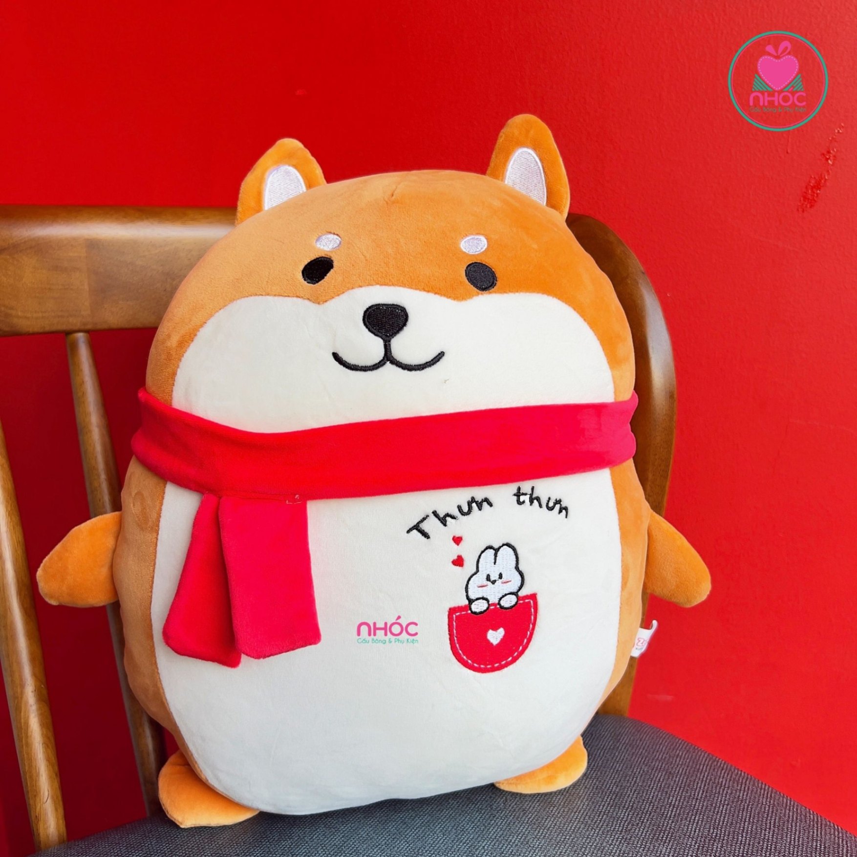Thú bông Chó shiba ú đeo khăn choàng lông mịn đứng TC - Nâu - 40280