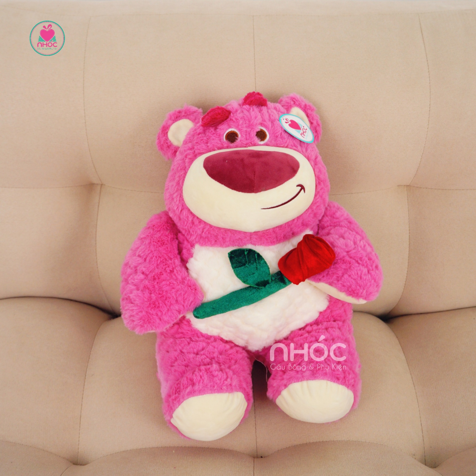 Thú bông Gấu Toy Story cầm hoa hồng lông xù - Hồng - 35220