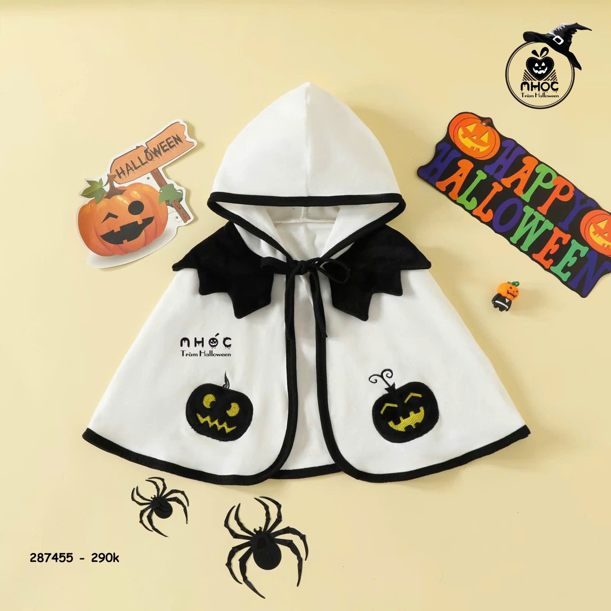 Áo choàng Halloween bí ngô đen - Trắng - 90290