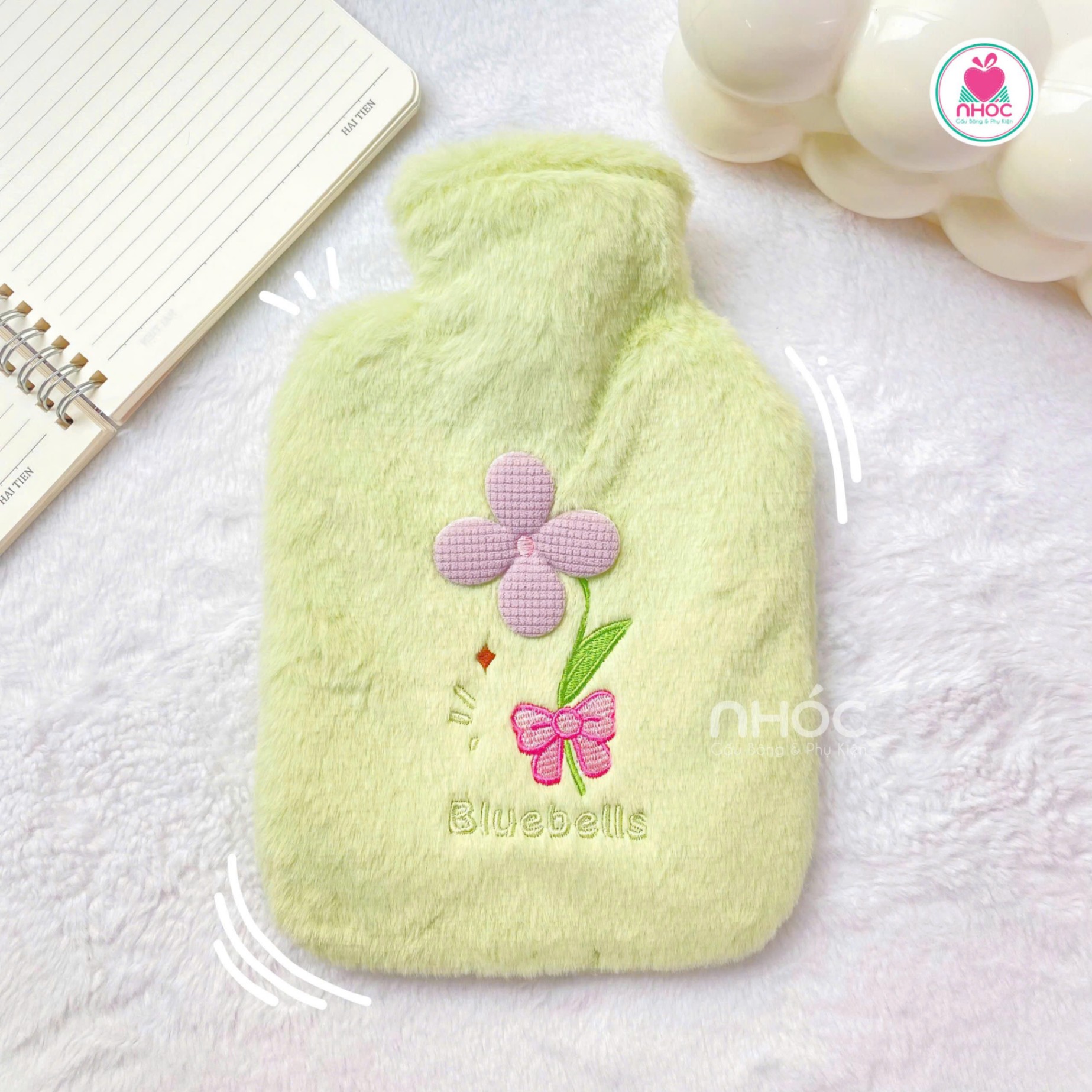 Túi chườm vỏ bông đính hoa 4 cánh - Xanh lá - 100013025