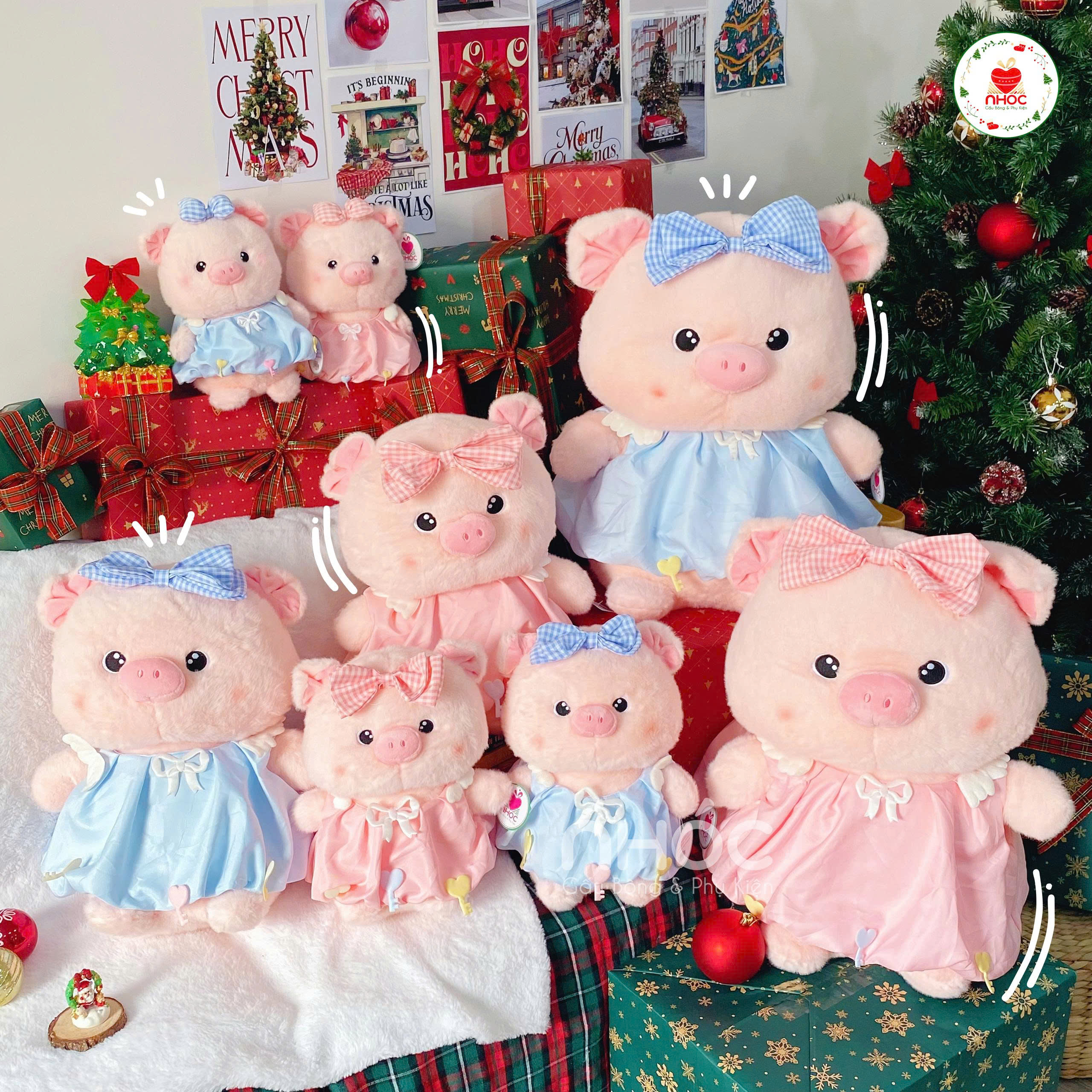 Thú bông Heo mặc váy babydoll lông xù đứng