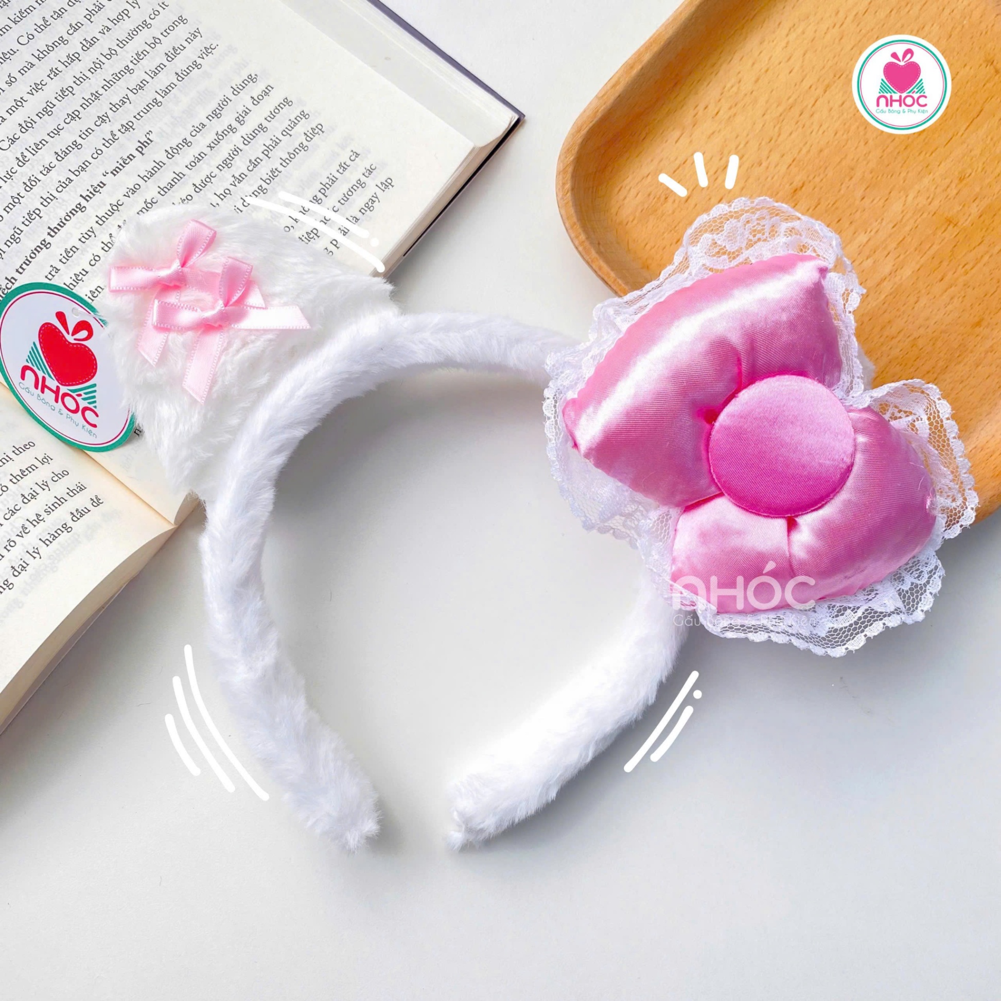 Băng đô kiểu tai đính nơ - Trắng - 014025