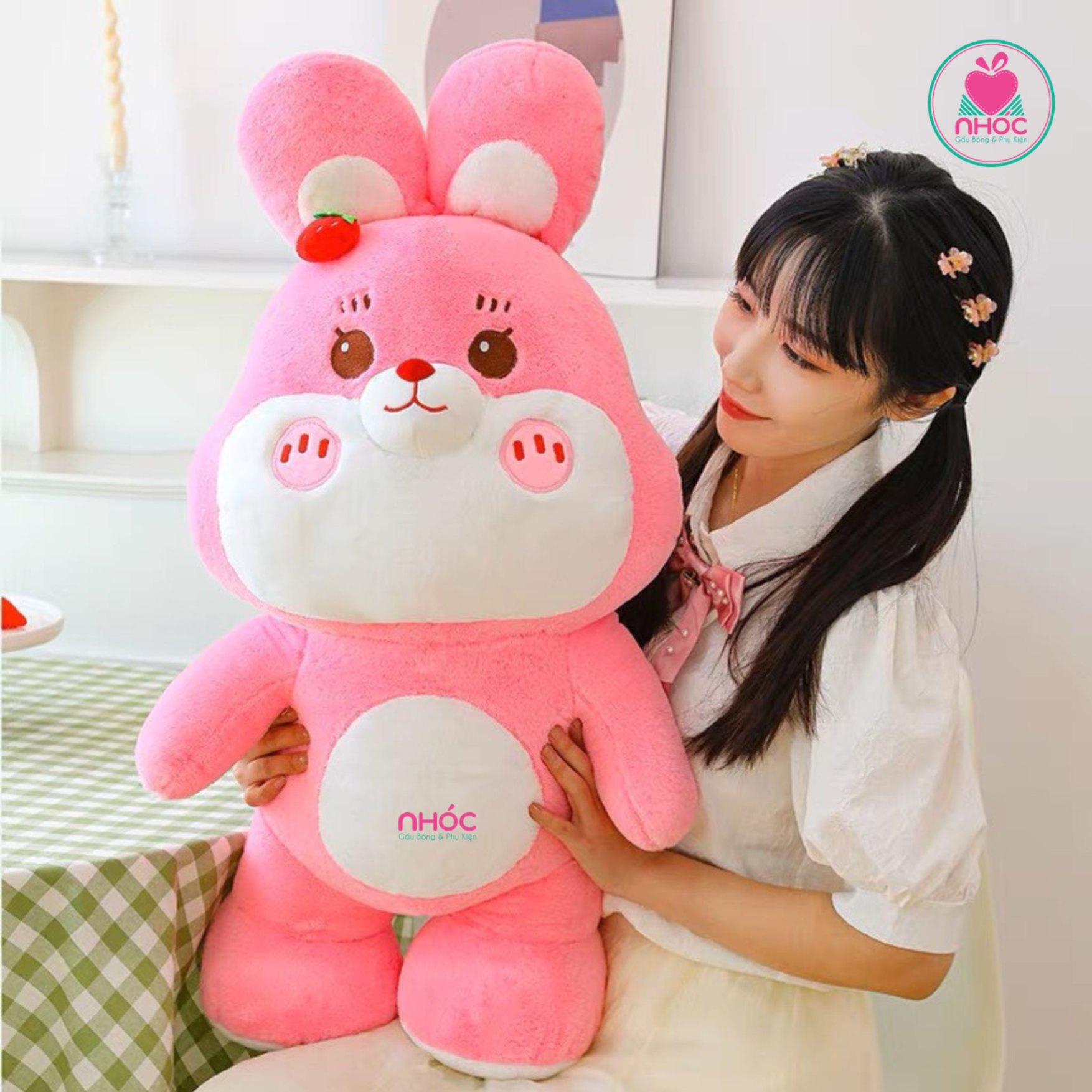 Thú bông Thỏ dâu bụng tròn lông xù - Hồng - 60410