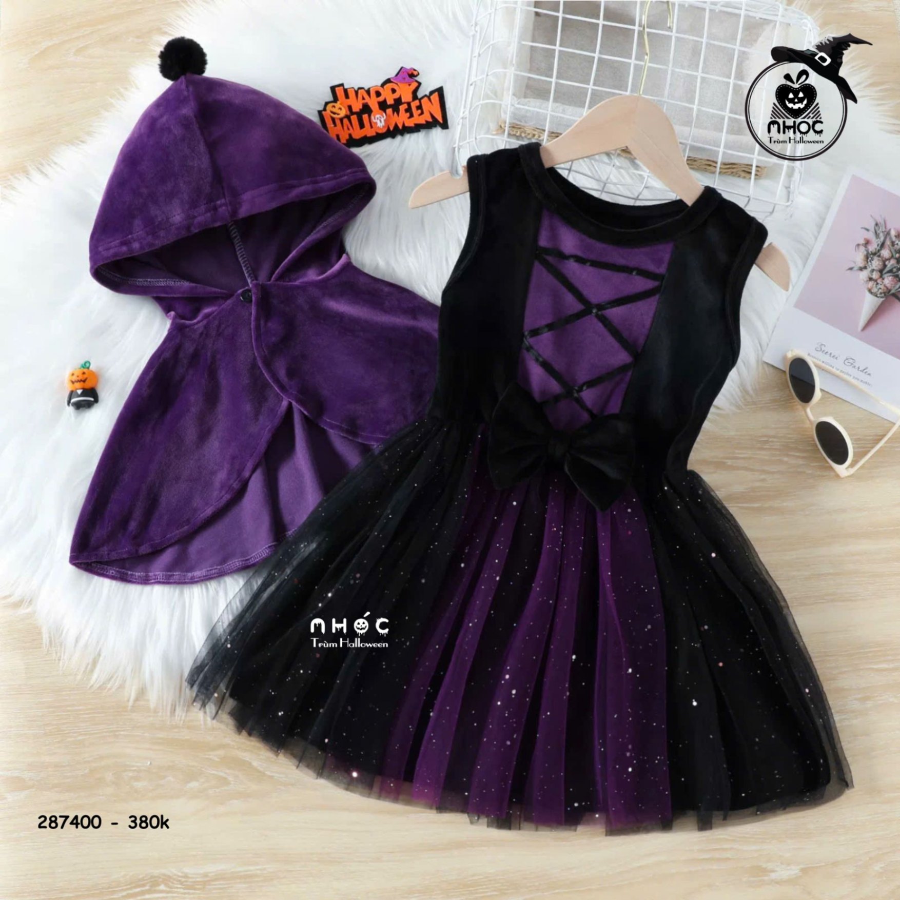 Đầm Halloween váy kim sa combo áo choàng - Tím - 100380