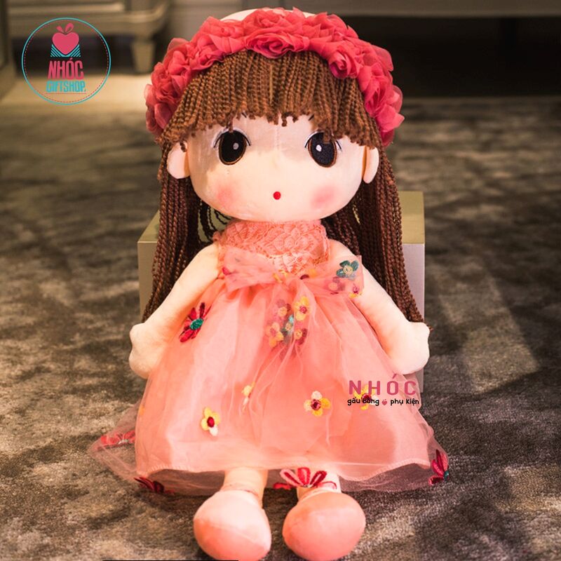 Búp bê bông băng đô đầm lưới hoa - Hồng - 50320