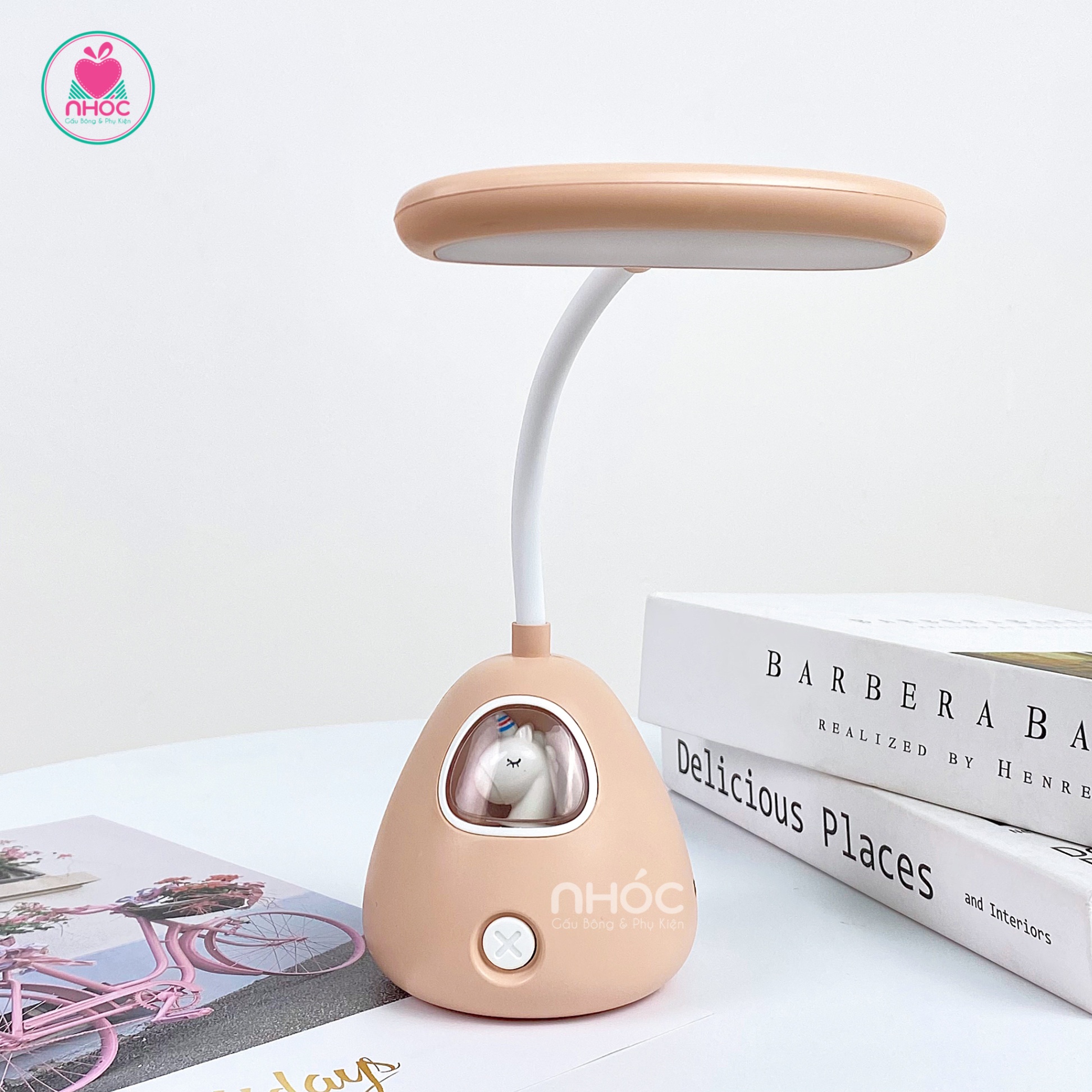 Đèn ngủ để bàn kỳ lân đầu ovan - Hồng - 16001