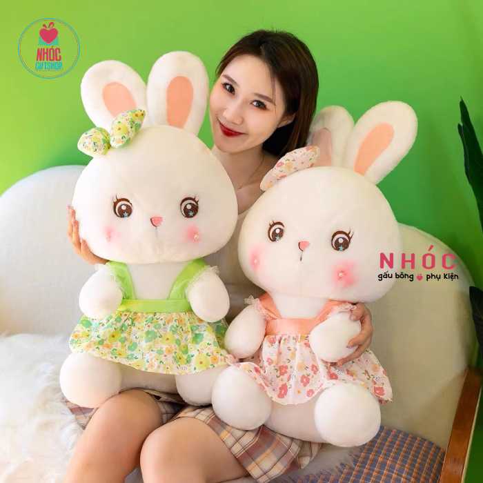 Thú bông Thỏ mặc đầm hoa lông xù - Hồng - 60340