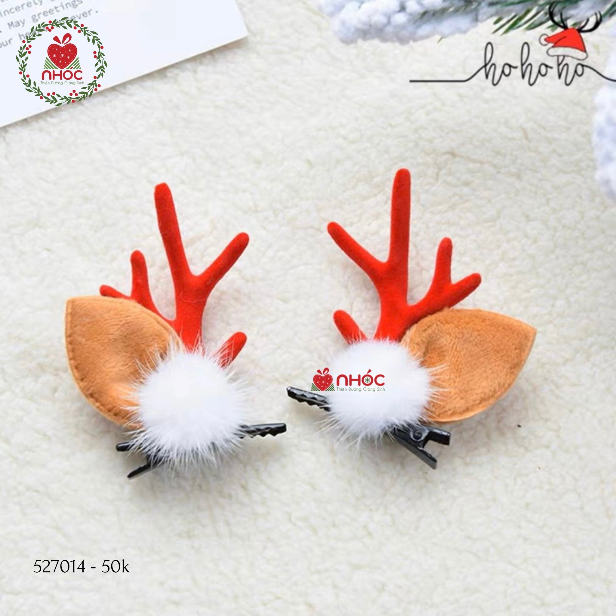 Kẹp tóc noel sừng tuần lộc đính tuyết bộ 2 - Đỏ - 5001