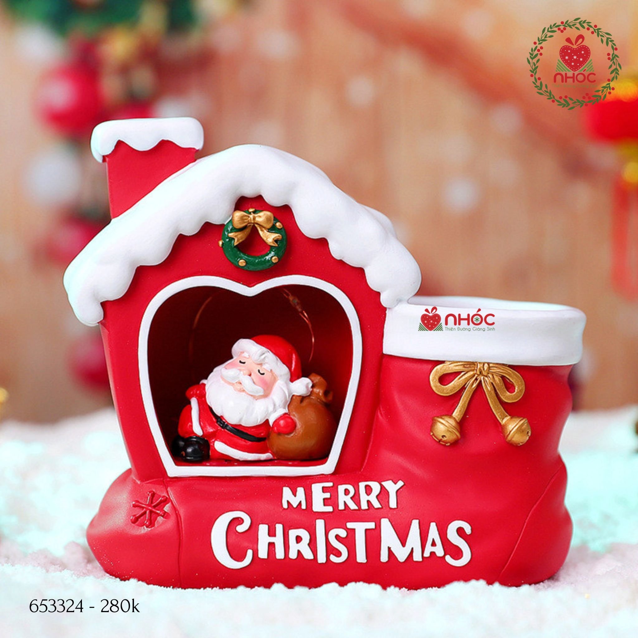 Đèn ngủ lọ cắm bút Noel ngôi nhà ông già - Đỏ - 28001