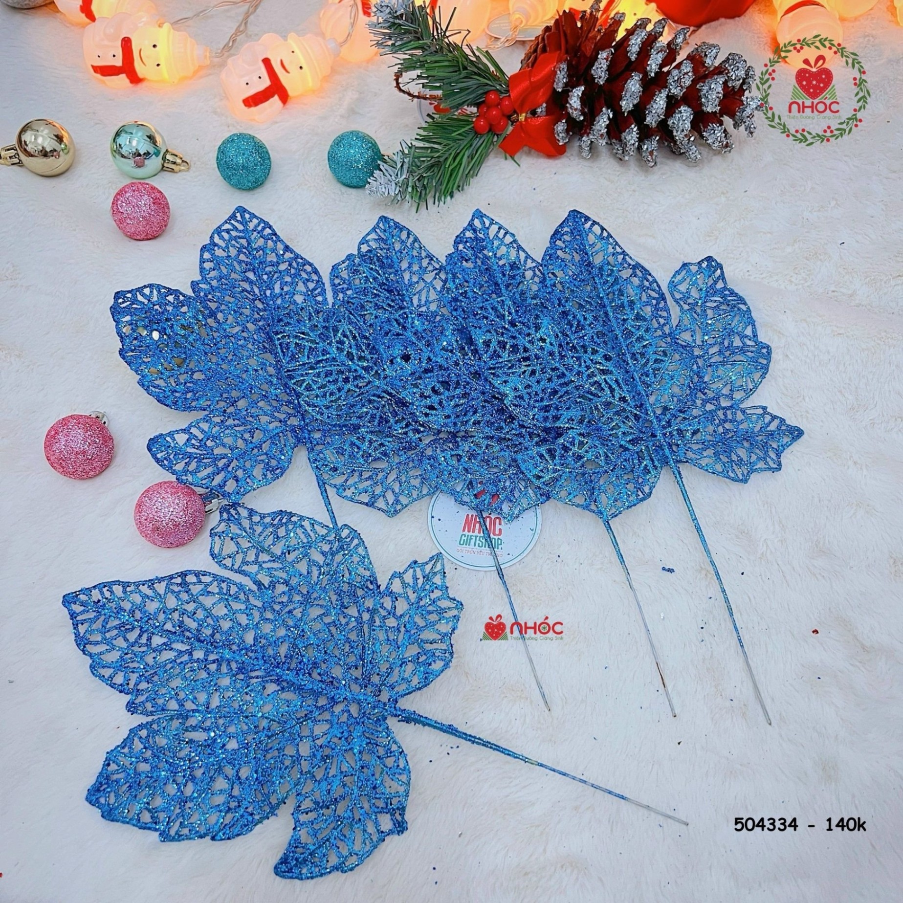 Phụ kiện trang trí noel lá kim tuyến bộ 5 lá - 14001