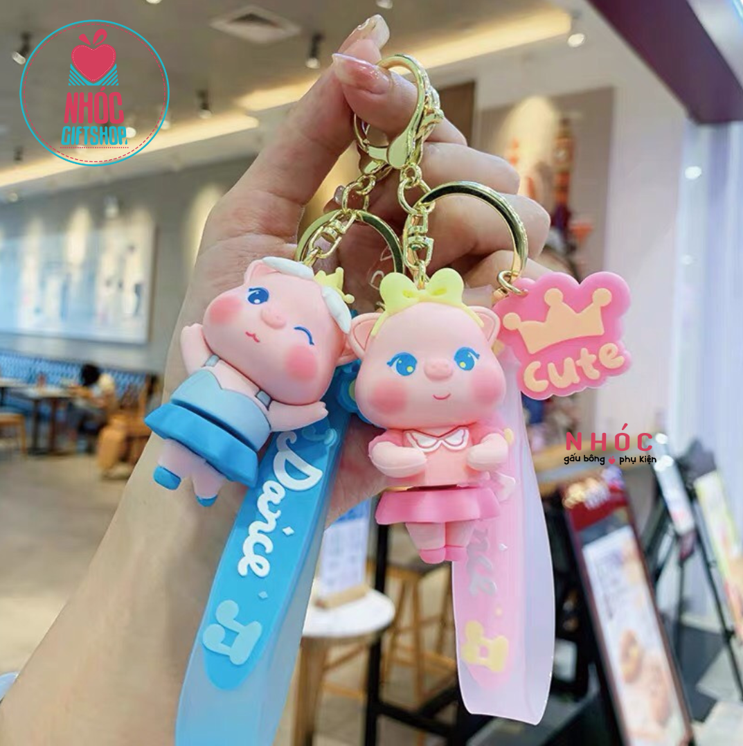 Móc khóa poly dẻo Heo múa ba lê - Hồng - 6501