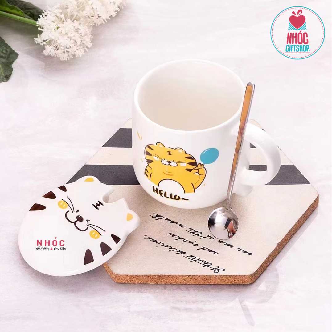 Ly sứ in Hổ cute nắp mặt hổ - Trắng - 13001