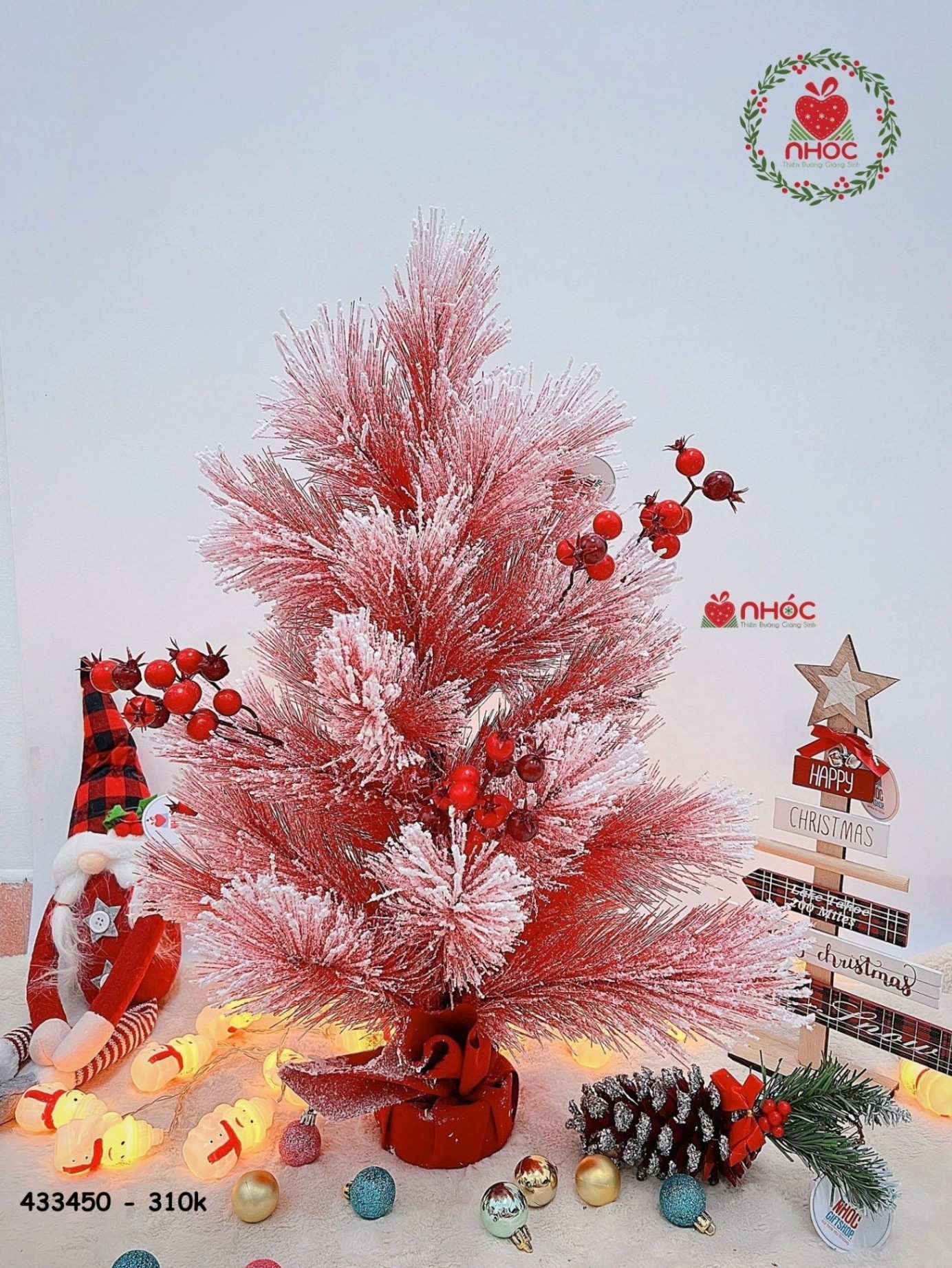 Cây thông noel mini cước màu đỏ phủ tuyết - Đỏ - LP - HN60R1 - D - 18 - 60310
