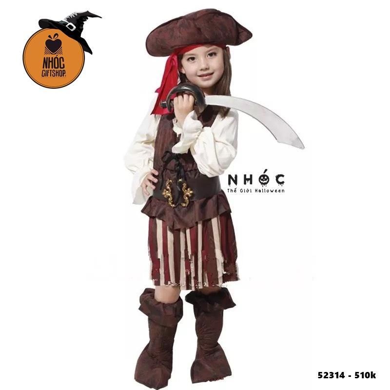 Bộ đồ TE nữ cướp biển vải nỉ combo giày nón váy sọc nâu - Size XL - 75510