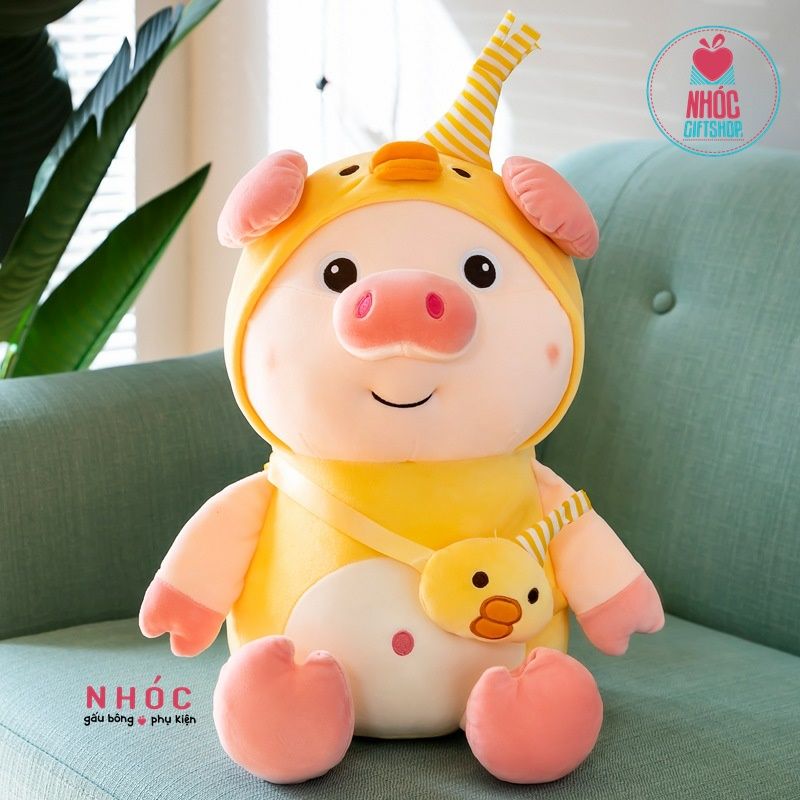 Thú bông heo áo thú đeo túi lông mịn ngồi - Vịt vàng - 35220