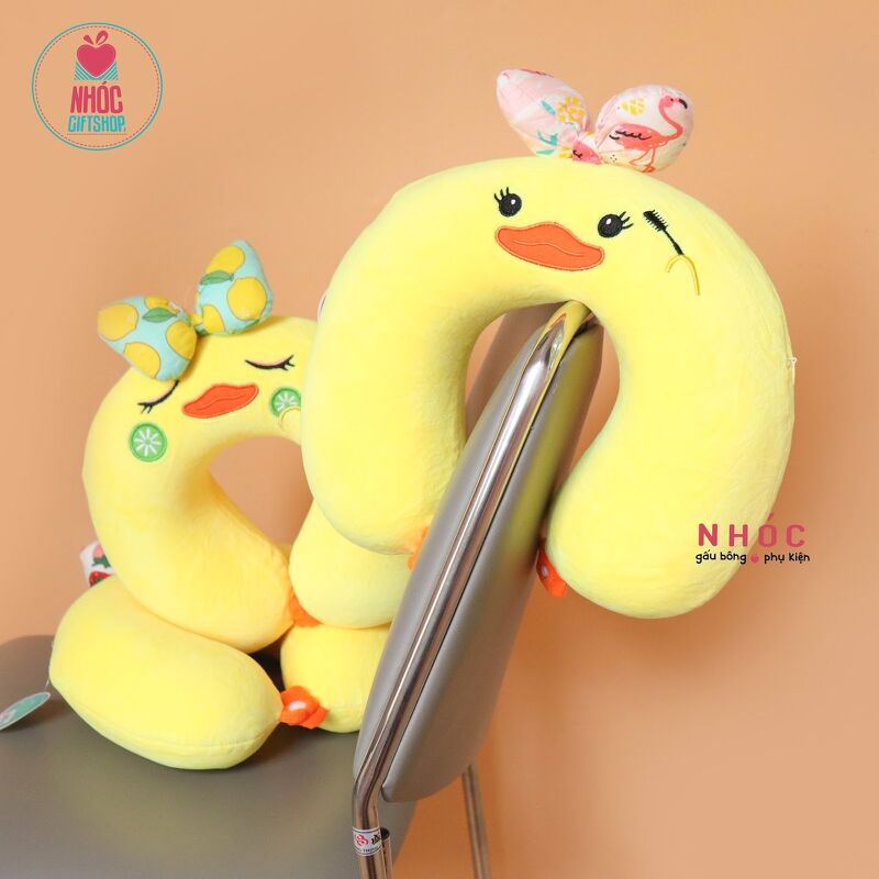 Gối kê cổ cao su non vịt đeo nơ trang điểm - Vàng - 16001