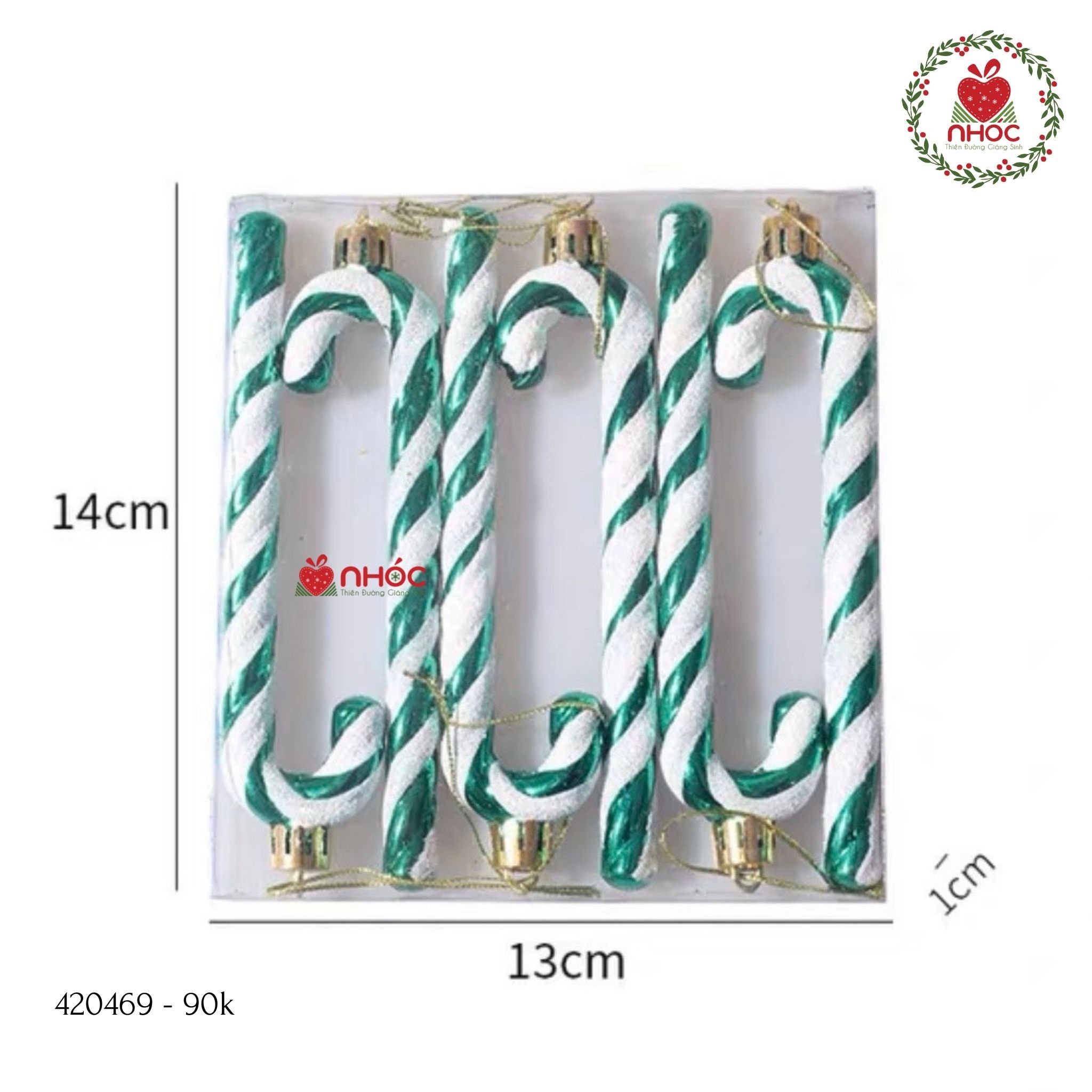 Phụ kiện trang trí Noel bộ 6 cây gậy xoắn kim tuyến - Xanh lá - 1590