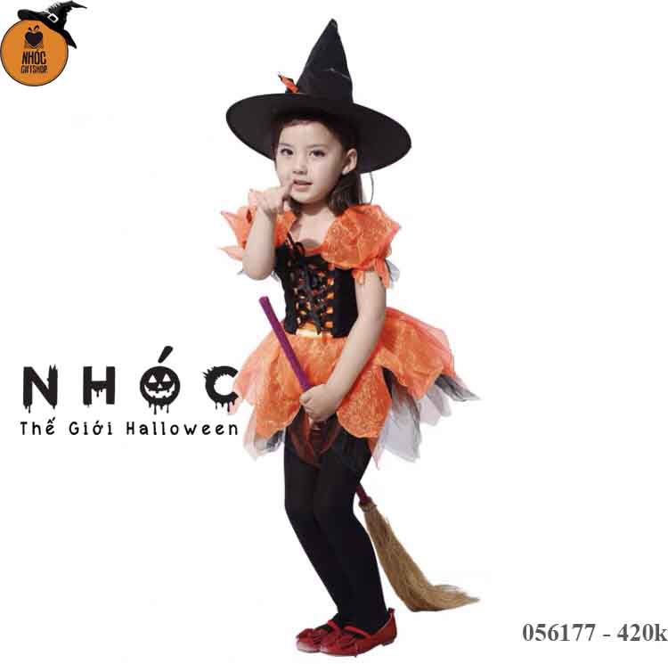 Đầm halloween Lovely Ballerina Witch combo nón - Cam - Size M - 115460