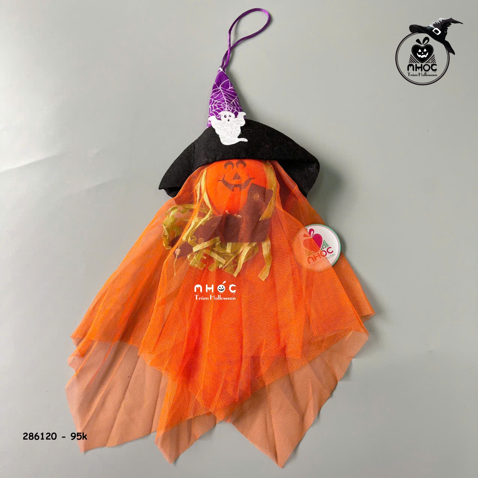 Ma boo treo trùm đầu nơ chấm bi - Cam - 4595
