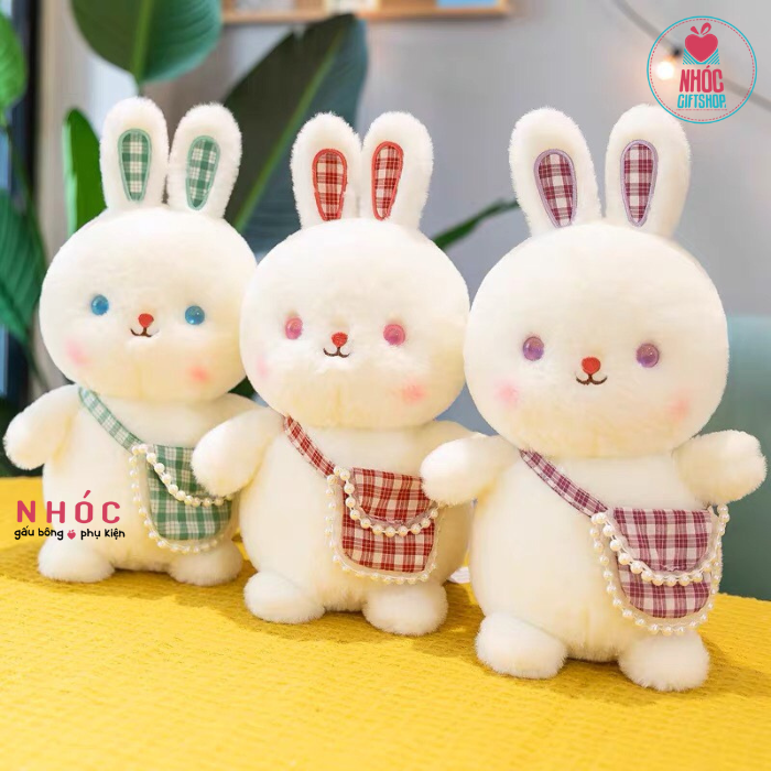 Thú bông nhỏ Thỏ đeo túi caro lông xù - 8501