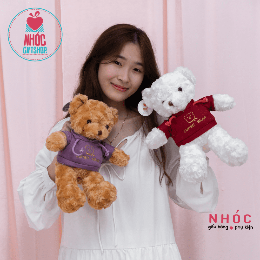 Gấu teddy áo hoodie thêu Super Bear