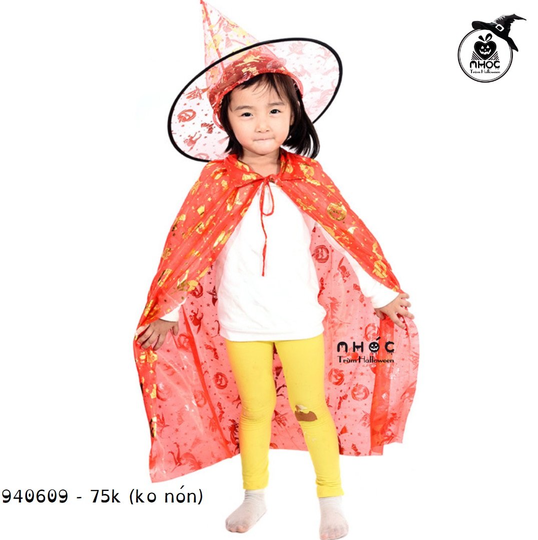 Áo choàng Halloween nhủ bạc ma bí phù thuỷ - Cam - 6575