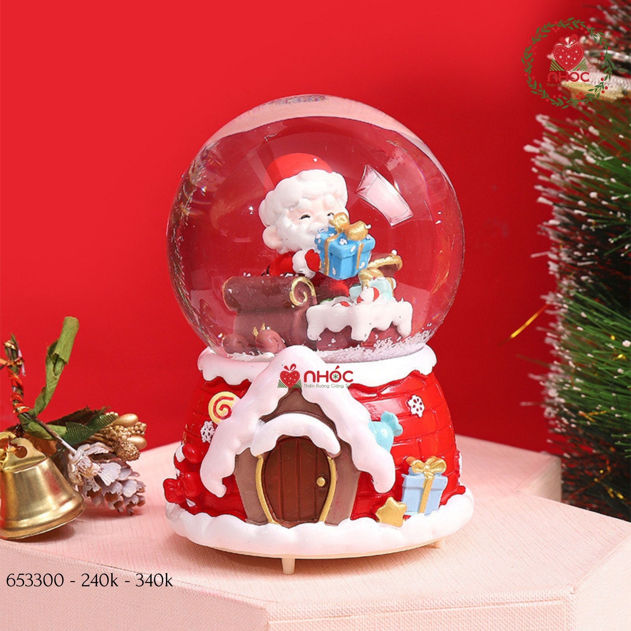 Cầu tuyết Noel đế ngôi nhà tuyết nhạc đèn - Ông già cầm quà - 18340