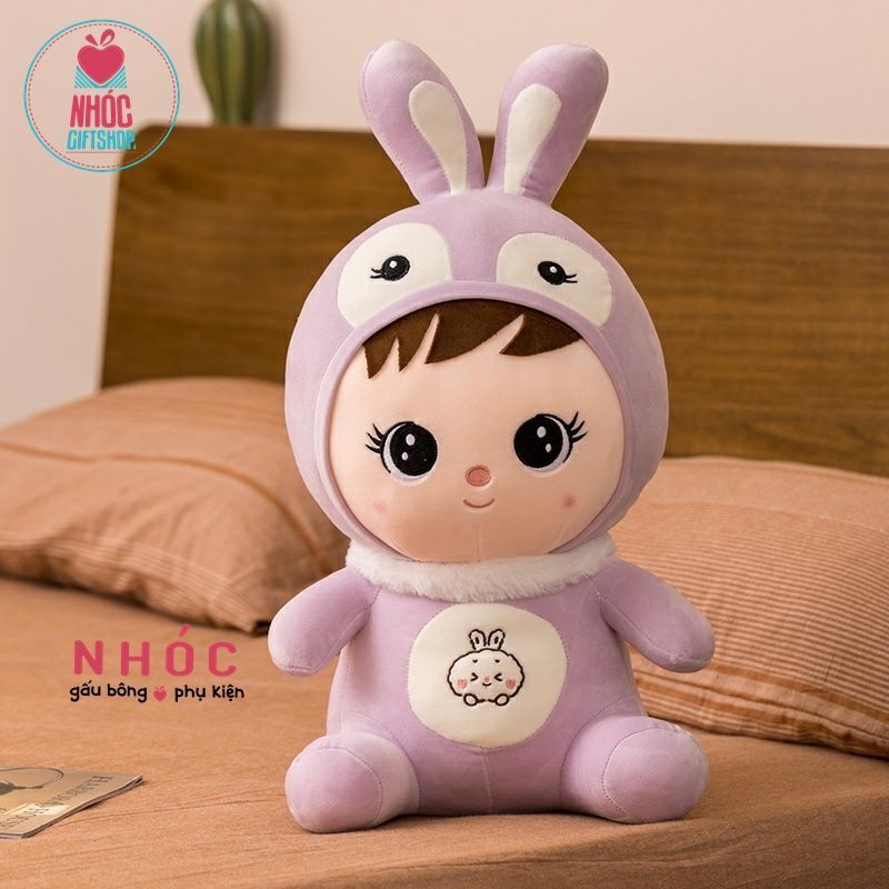 Búp bê bông áo thỏ lông mịn ngồi - Tím - 30120