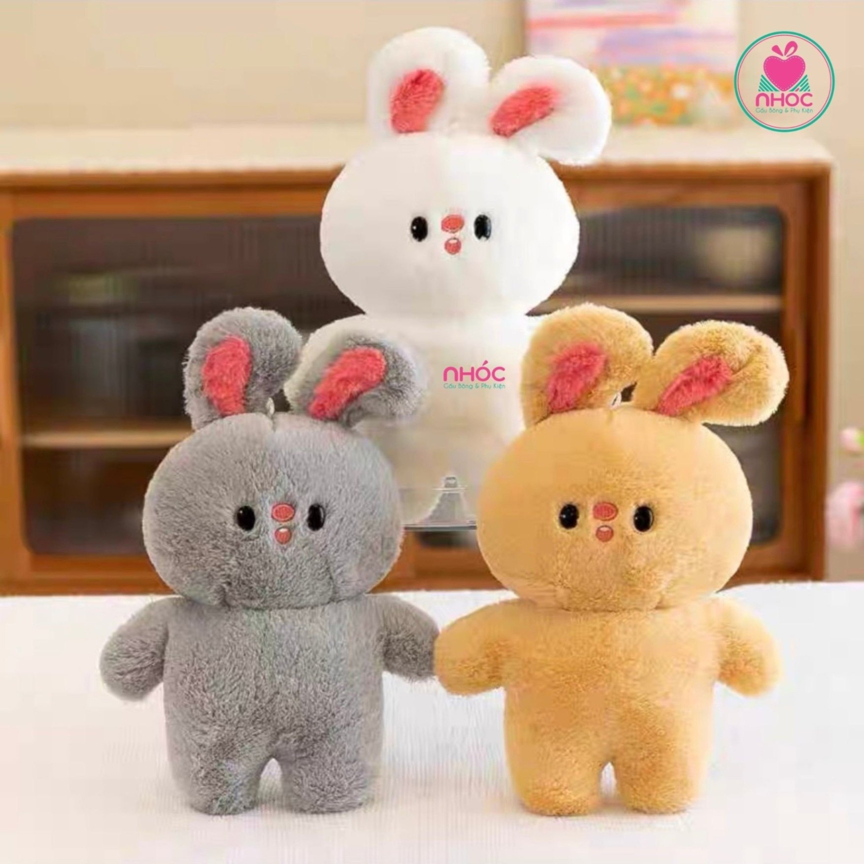 Thú bông nhỏ Thỏ mũi hồng lông xù đứng - 8501