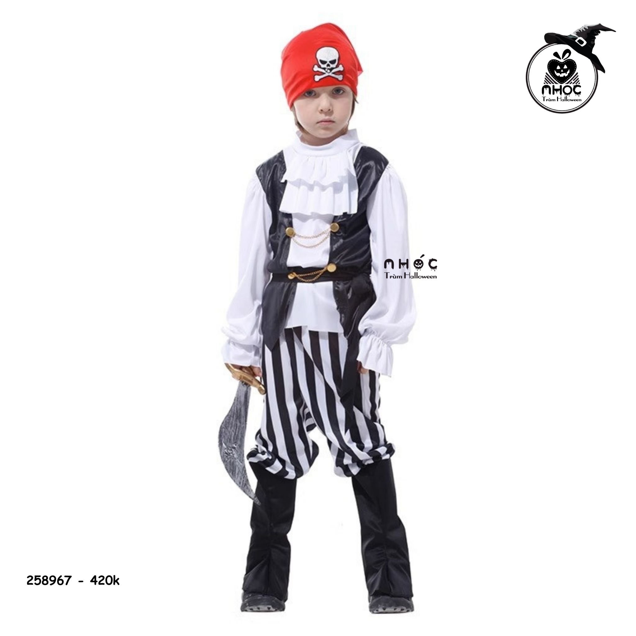 Bộ đồ cướp biển Pirate Boy quần sọc trắng đen combo nón - Size M - 120420