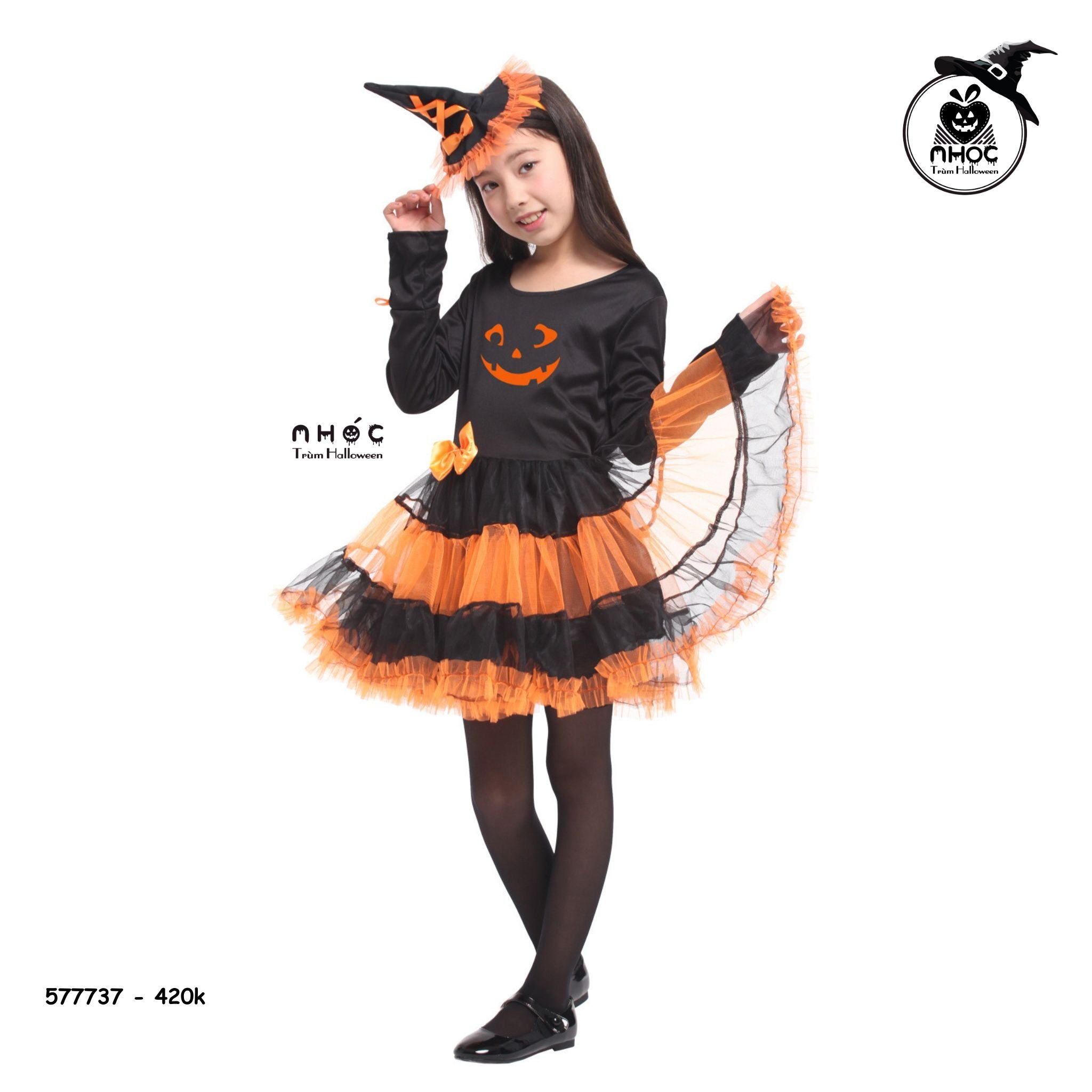 Đầm halloween Pretty Witch combo nón - Cam - Size M - 50420