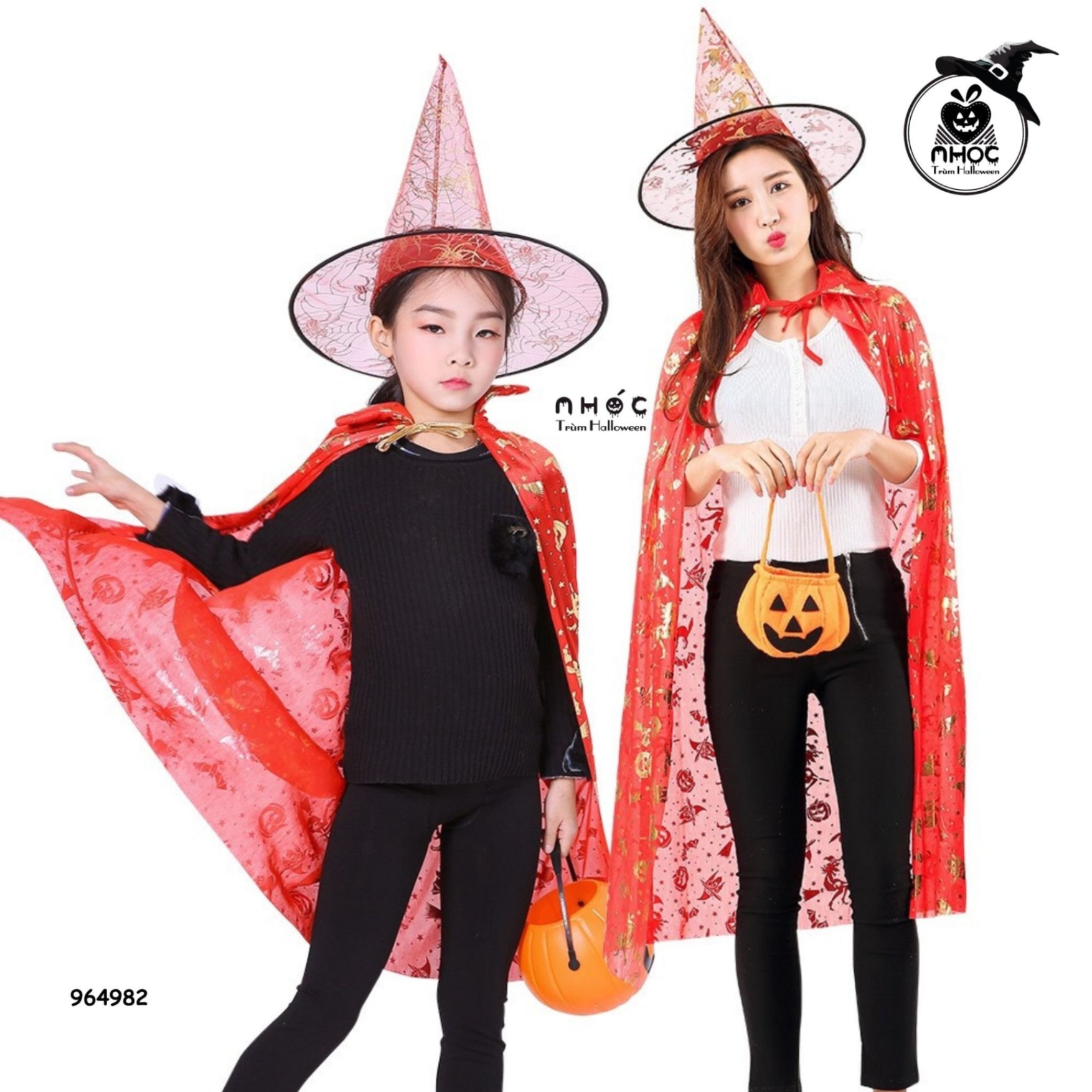 Áo choàng Halloween nhũ in bí dơi - Đỏ - 120120