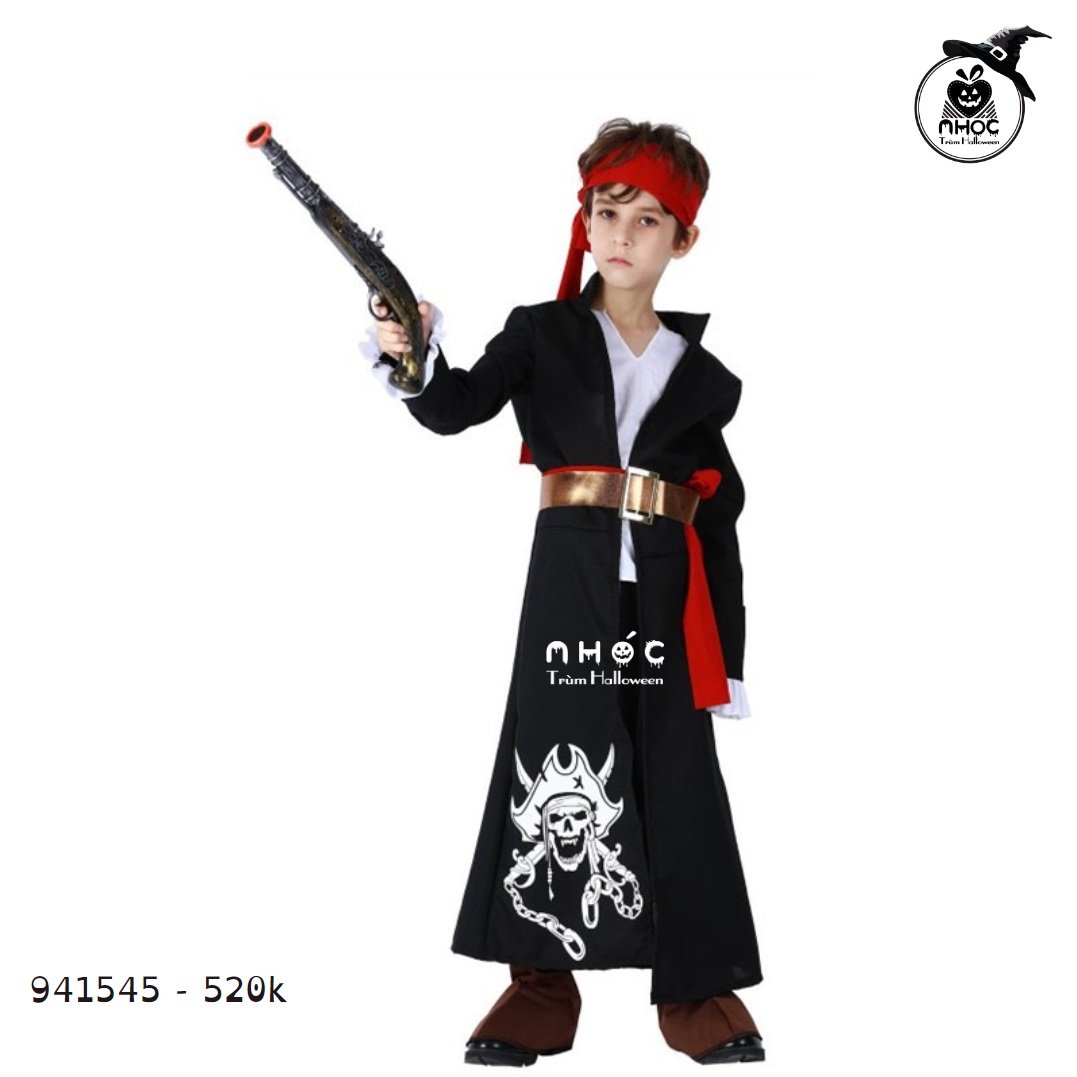 Bộ đồ cướp biển Skeleton pirate in đầu lâu cướp biển combo khăn đỏ - Đen trắng - Size L - 52001