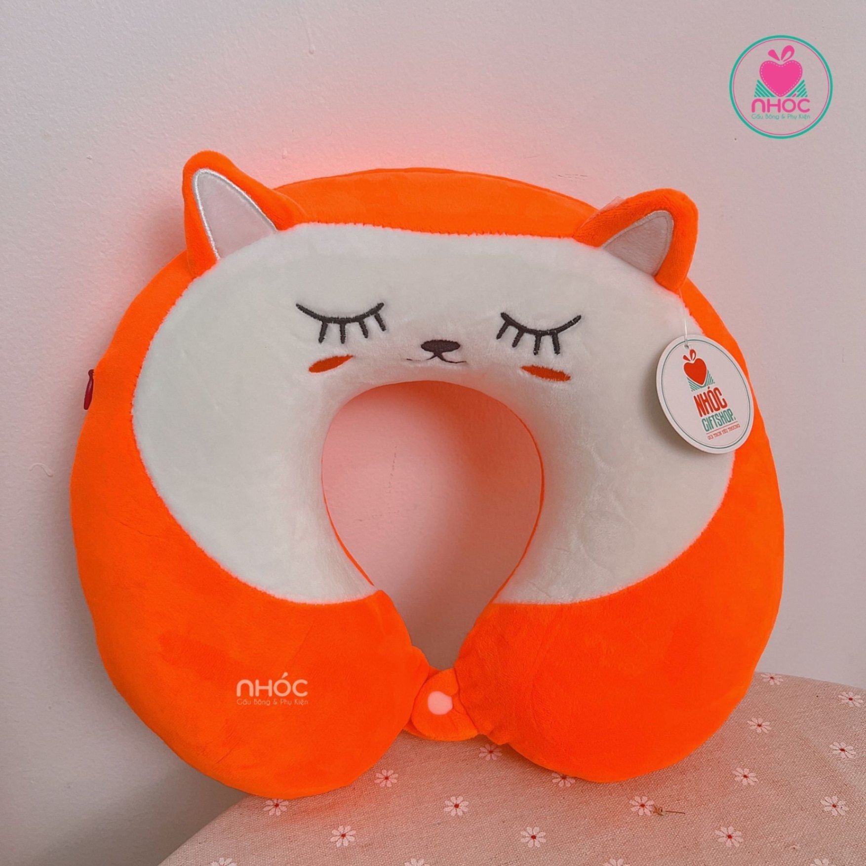 Gối kê cổ cao su non thú trái cây thêu - Cáo cam - 16001