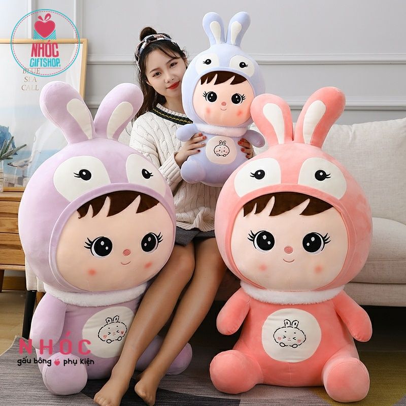 Búp bê bông áo thỏ lông mịn ngồi - Tím - 90760