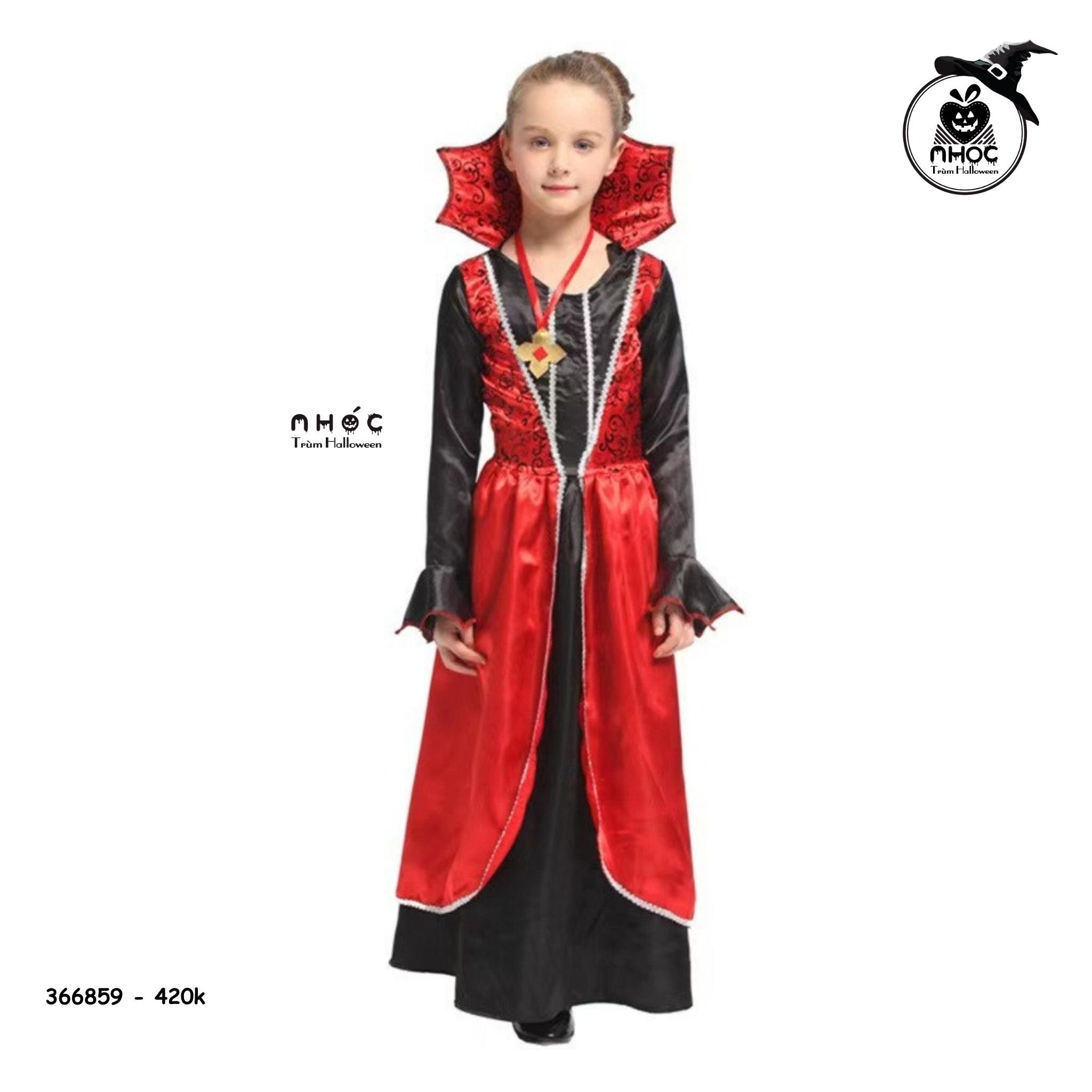 Đầm halloween ma cà rồng họa tiết combo dây cổ - Đen đỏ - Size XL - 42001
