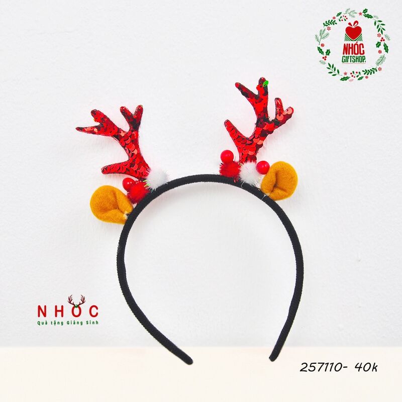 Cài tóc noel sừng tuần lộc kim sa trái châu trái đỏ - 4001 - Đỏ