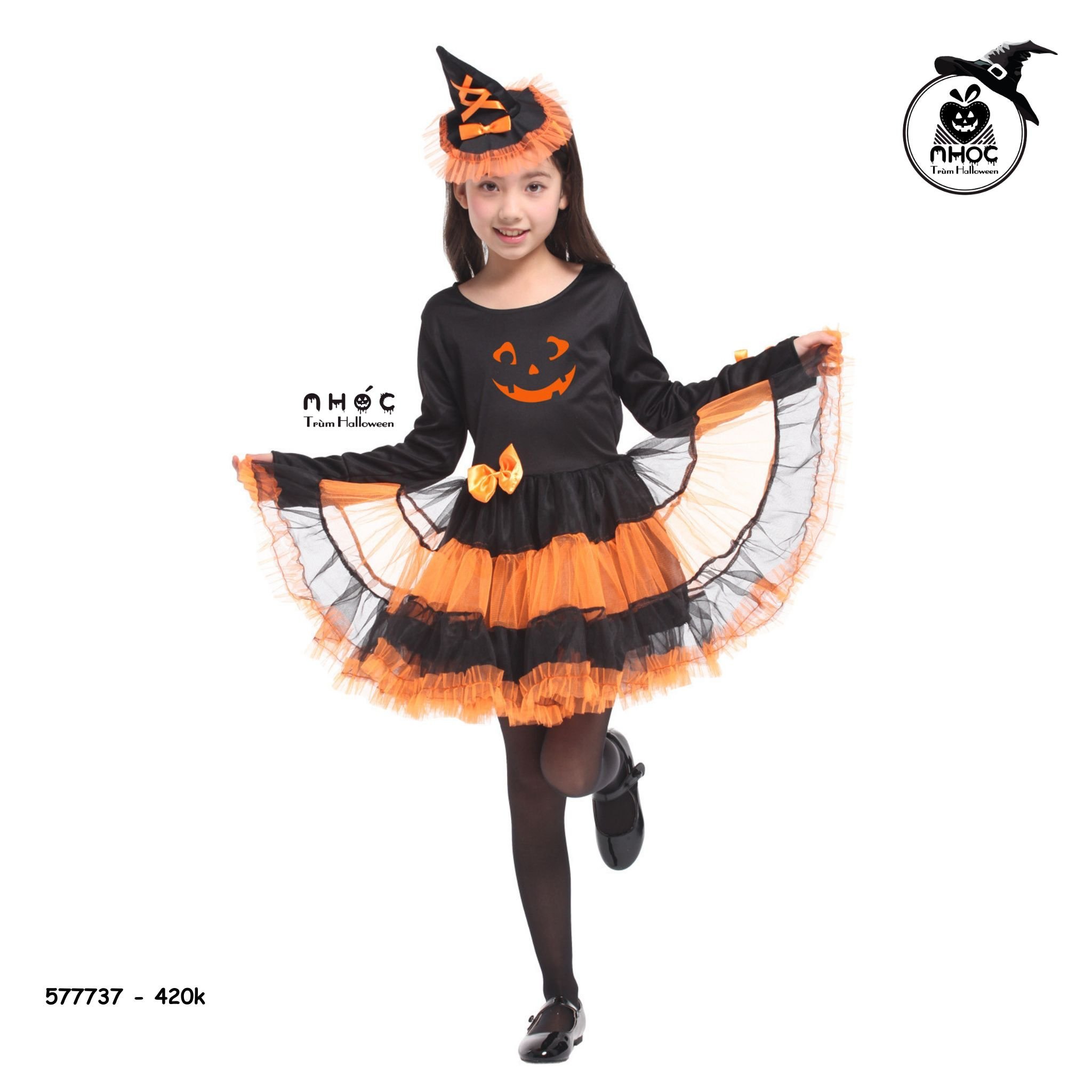 Đầm halloween Pretty Witch combo nón - Cam - Size L - 55420