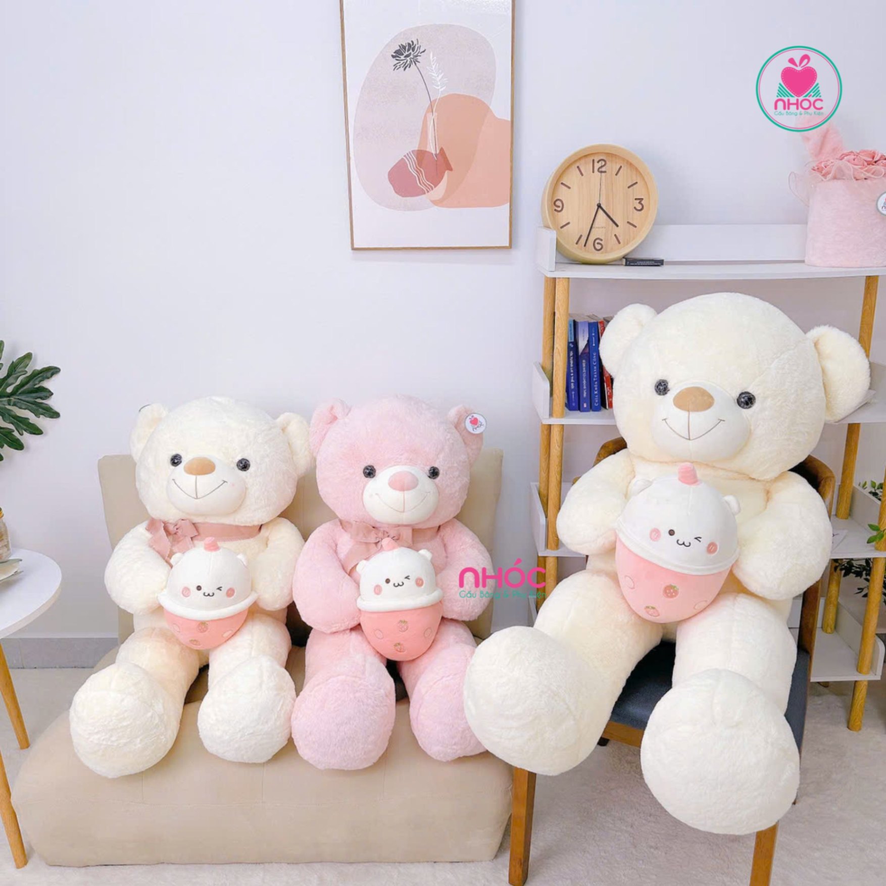 Gấu teddy ôm trà sữa dâu
