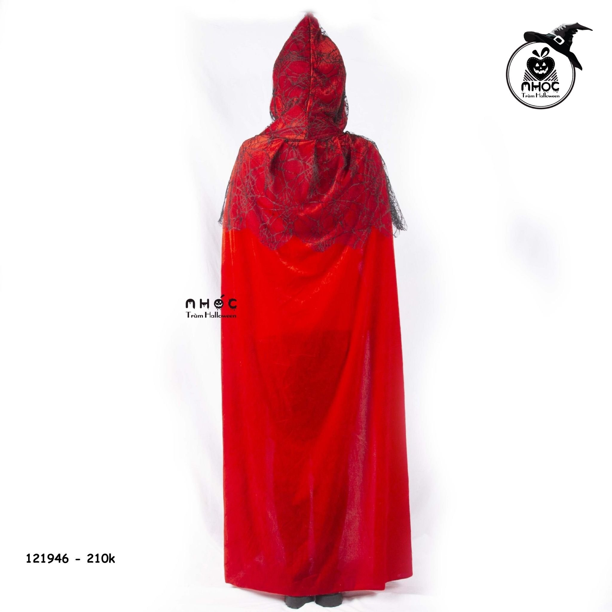 Áo choàng halloween thần chết nhung nón 2 lớp lưới nhện - Đỏ - 80180