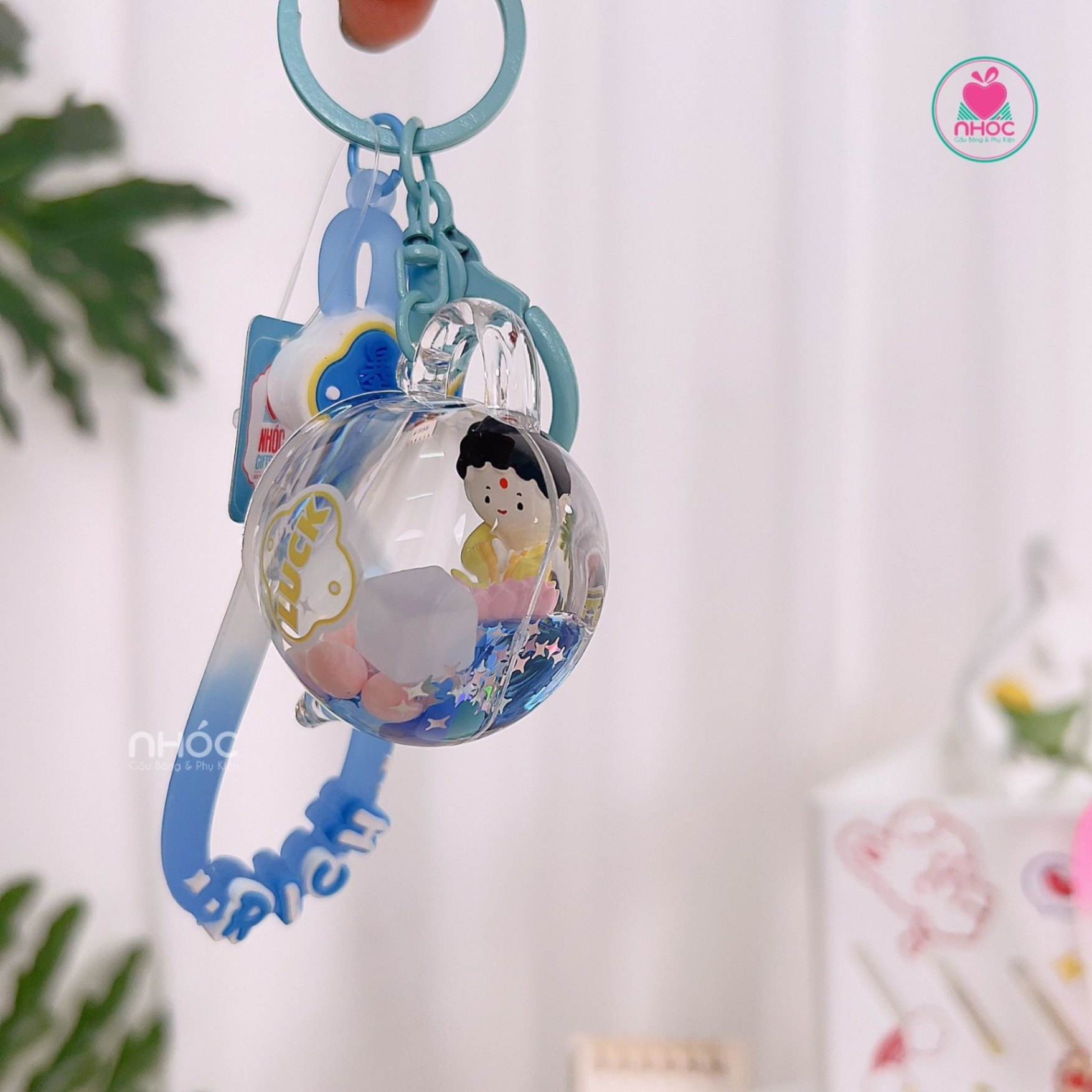 Móc khoá nước tượng phật bình trà - Xanh dương - 7501