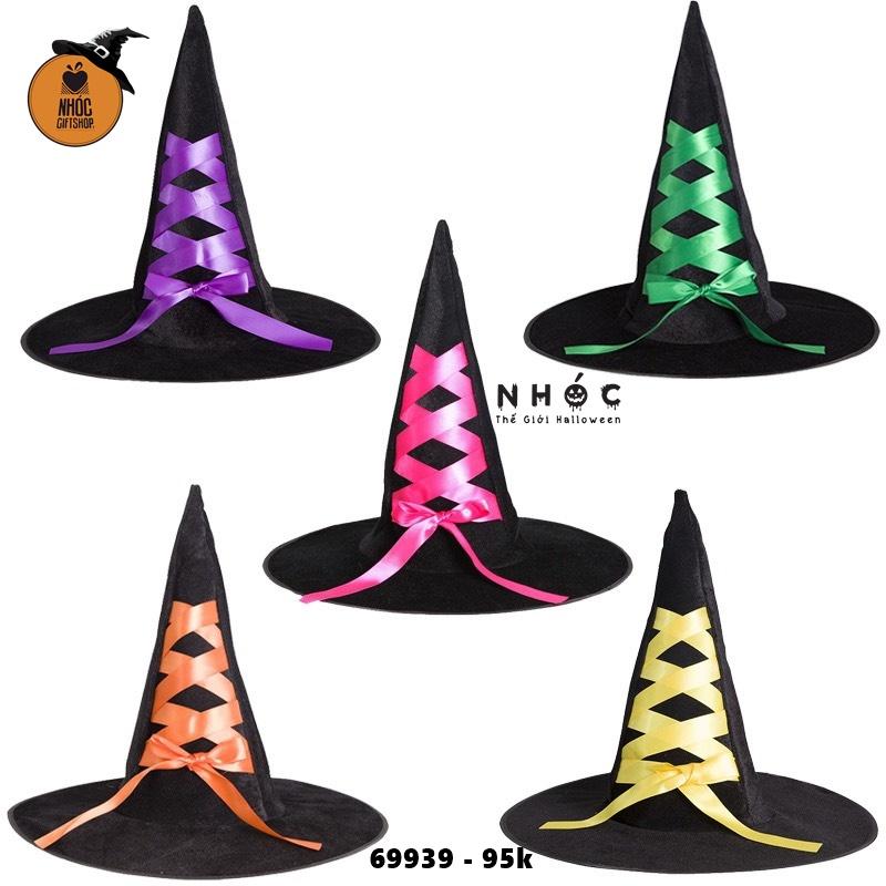 Mũ phù thủy nhung đen dây chéo 9501 - Đỏ