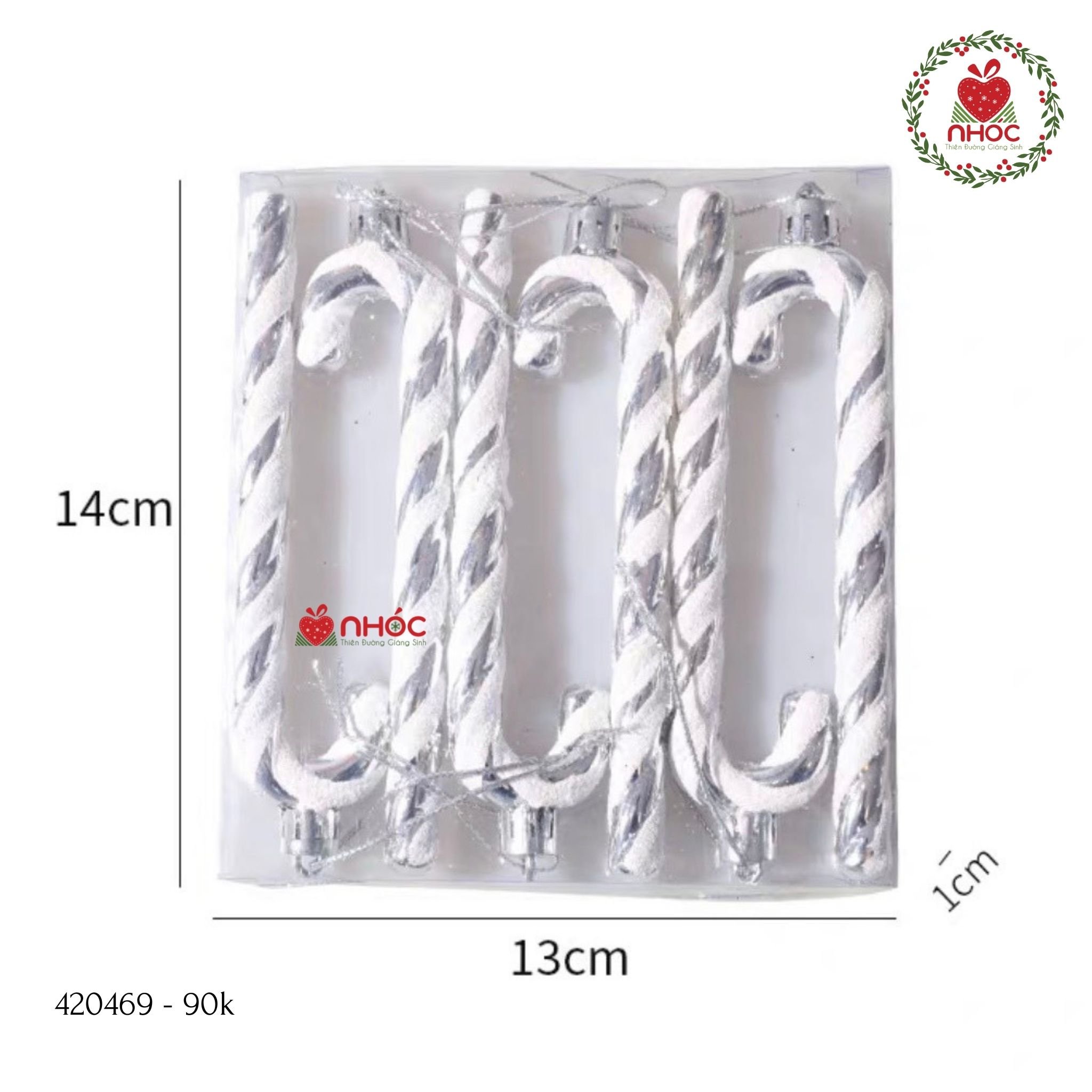 Phụ kiện trang trí Noel bộ 6 cây gậy xoắn kim tuyến - Trắng - 1590