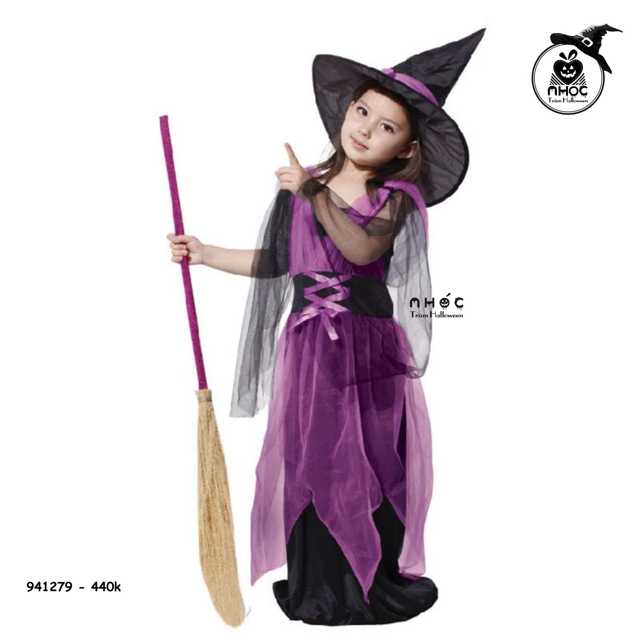 Đầm halloween Lovely witch phù thuỷ nơ đen chéo - Tím - Size XL - 140440