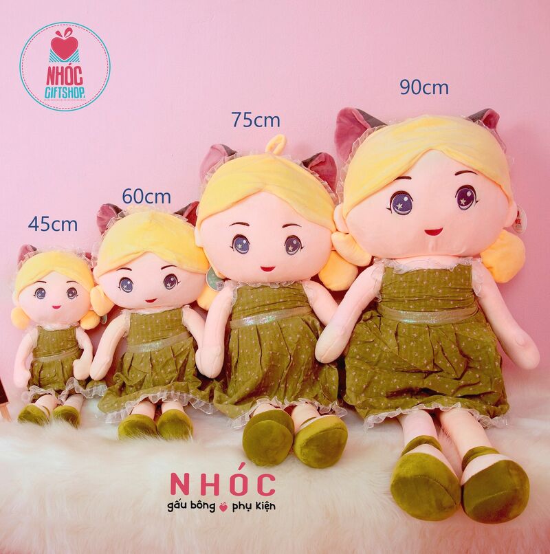 Búp bê bông đầm hoa cài mèo lông mịn - Xanh lá - 75380
