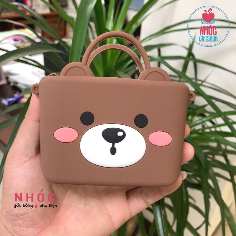 Túi đeo chéo silicone thú quai xách - Gấu Nâu - 14001