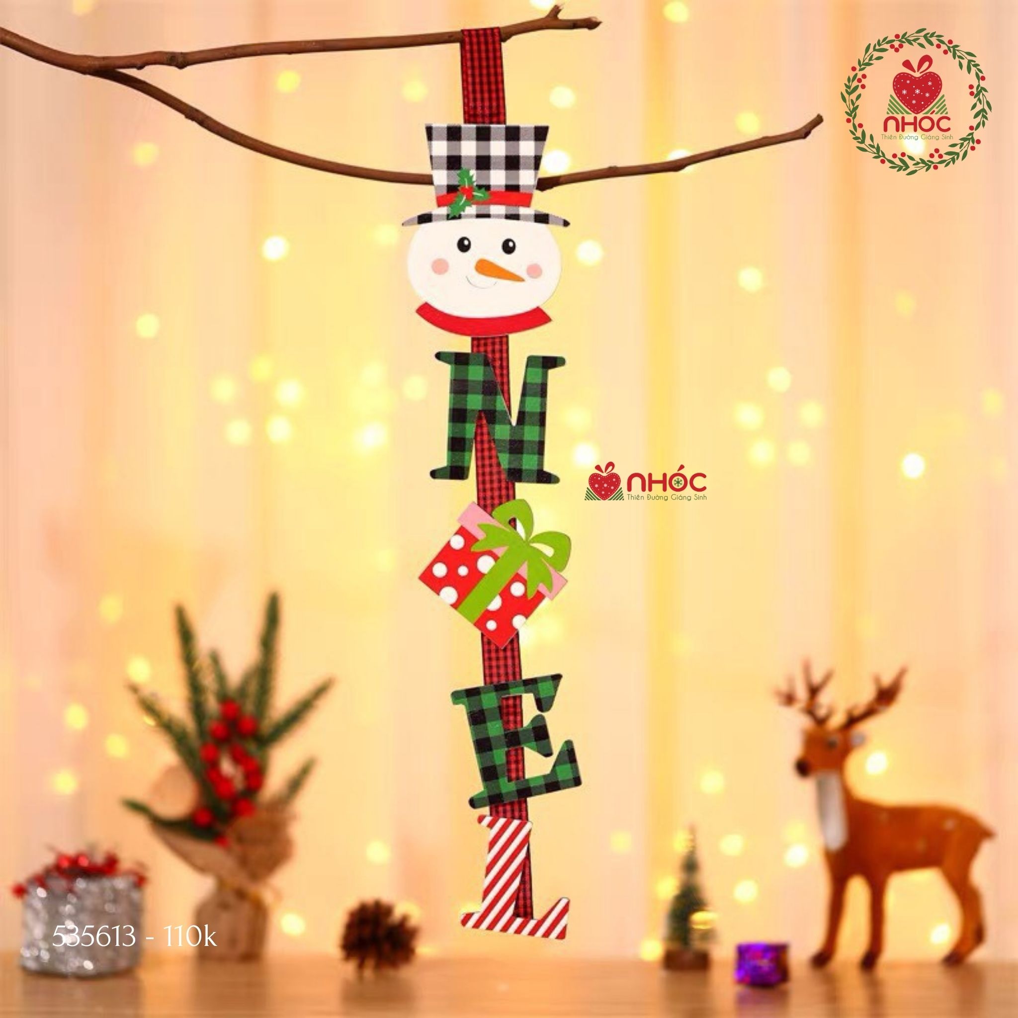 Phụ kiện trang trí Noel gỗ hoạ tiết treo - Noel - 50110