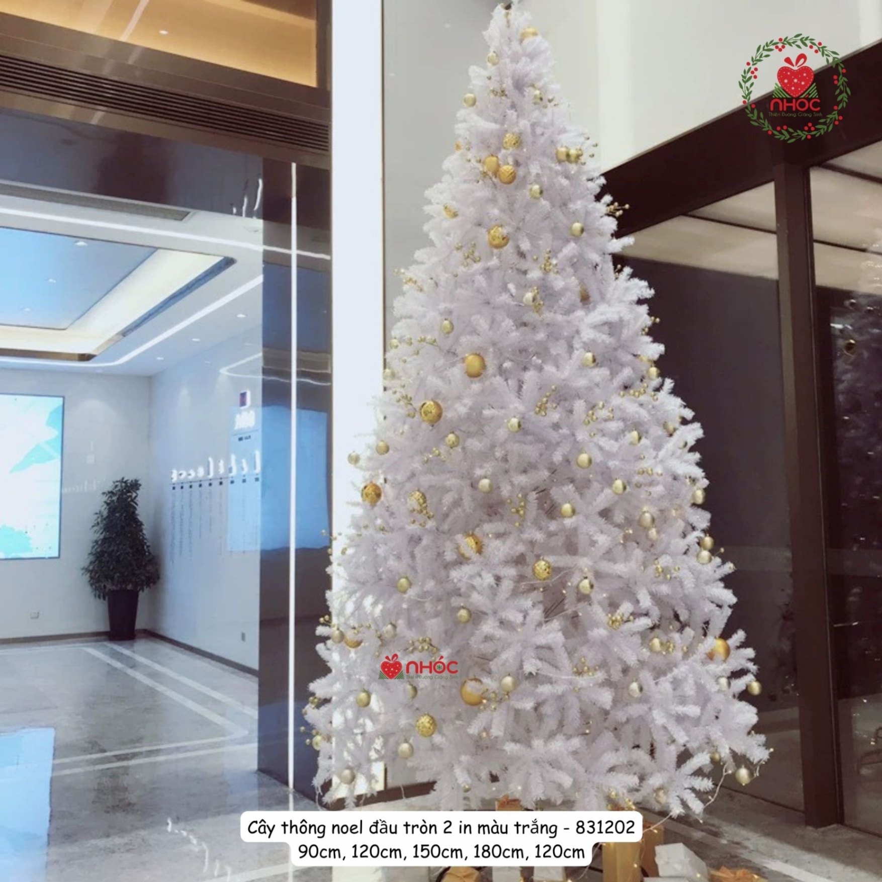 Cây thông noel đầu tròn 2 in màu trắng - 3' LP - TNQC - 3T - 90240